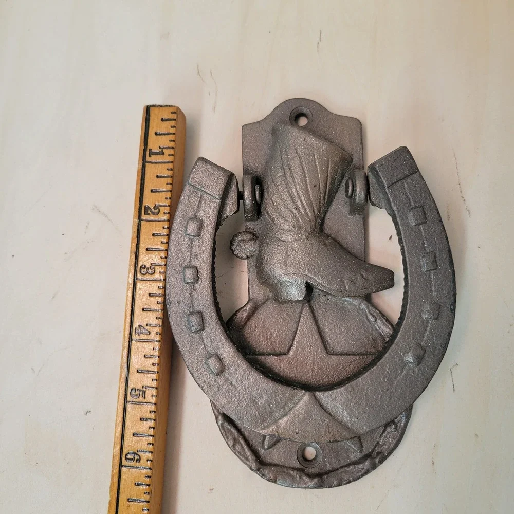 Cast Iron Cowboy Boot Horseshoe Door Knocker Rustic Western Home Decor - Picture 4 of 4